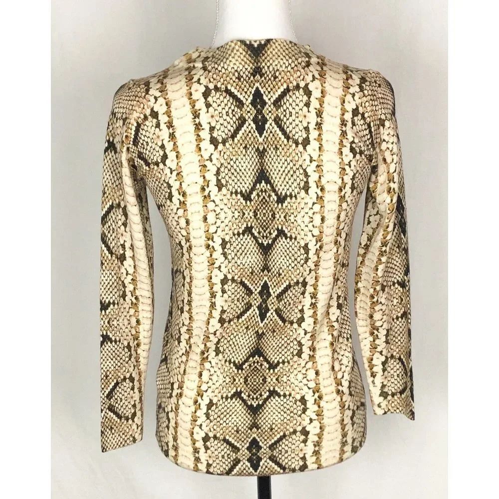 J.Crew Tippi Tan Black‎ Snake Print Merino Wool Knit Sweater Size XS New